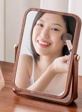 高端实木镜子高化妆镜台式桌面主卧梳室638圆方清木框中式复古妆