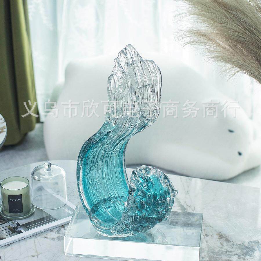 现代轻奢琉璃艺术风生水起摆件高档居家酒柜玄关办公室招财装饰品
