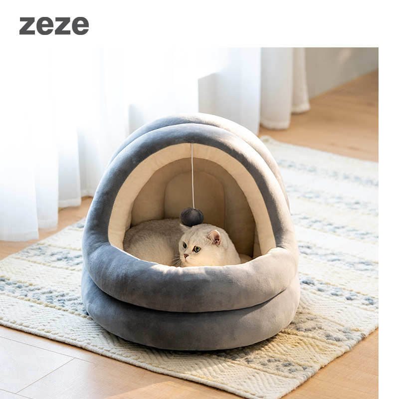 上宅▲zeze猫窝冬季保暖猫咪半封闭式房子垫子可拆洗狗窝四季猫床