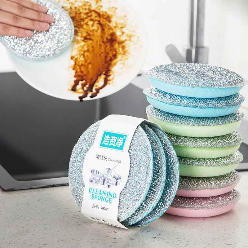 Dual-sided dishwashing sponge for kitchen use, designed for