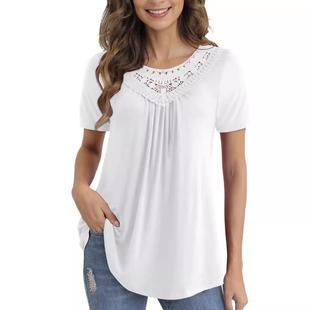 Tunic Sleeve Plus Lace Size Womens Pleated Short Shirt Tops