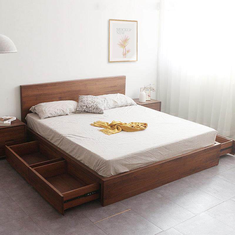 北欧橡木实木黑胡桃抽屉气压床现代简约樱桃木高箱储物床日式双人