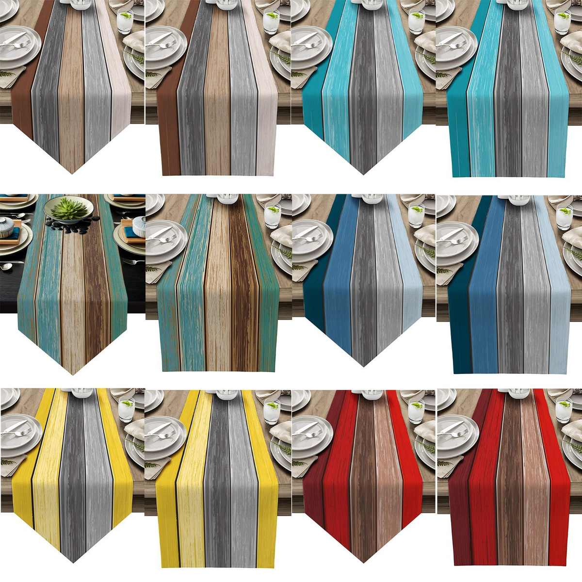 彩色渐变条纹印花亚麻桌旗仪式感家居布置电视柜桌布入门玄关台布