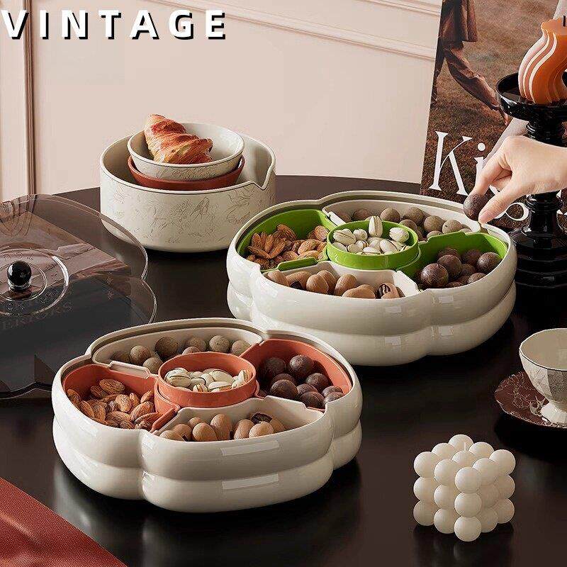 意大利Vintage干果盘新款2024客厅茶几家用糖果盒坚果盘分格收纳A