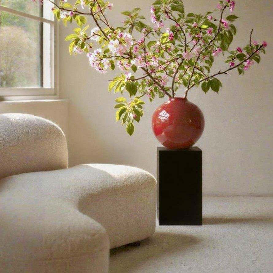 莉莉白中古红色陶瓷花瓶摆件客厅水培插花桌面民宿茶室新中式玄关