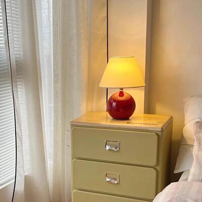 式古台灯可爱栗6772法子设计师中日简约式卧室床小夜灯头红色氛围