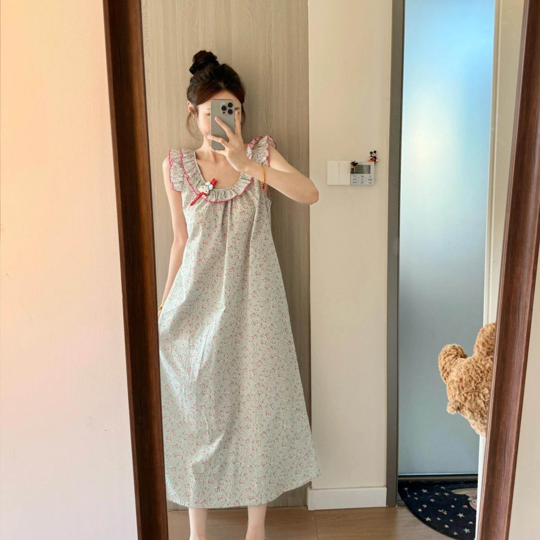 碎花睡裙春夏款纯棉睡衣法式吊带裙2026新款亲肤柔软女款家居服