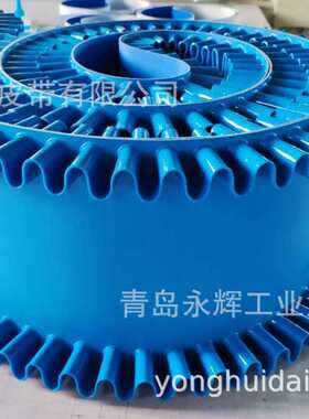 加工PVC PU蓝色输送带蓝色裙边挡板输送带提升机爬坡耐磨