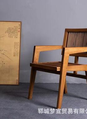 餐桌新中式原木椅榆木靠背椅子家用办公椅老扶手休闲UYB05书椅实