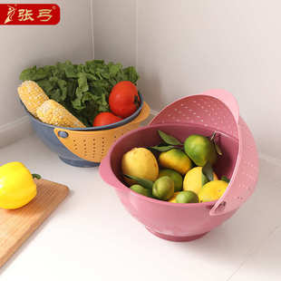 塑料沥水篮清新厨房洗菜篮淘米器彩色果蔬清洗用具带盖沥水盆厂家