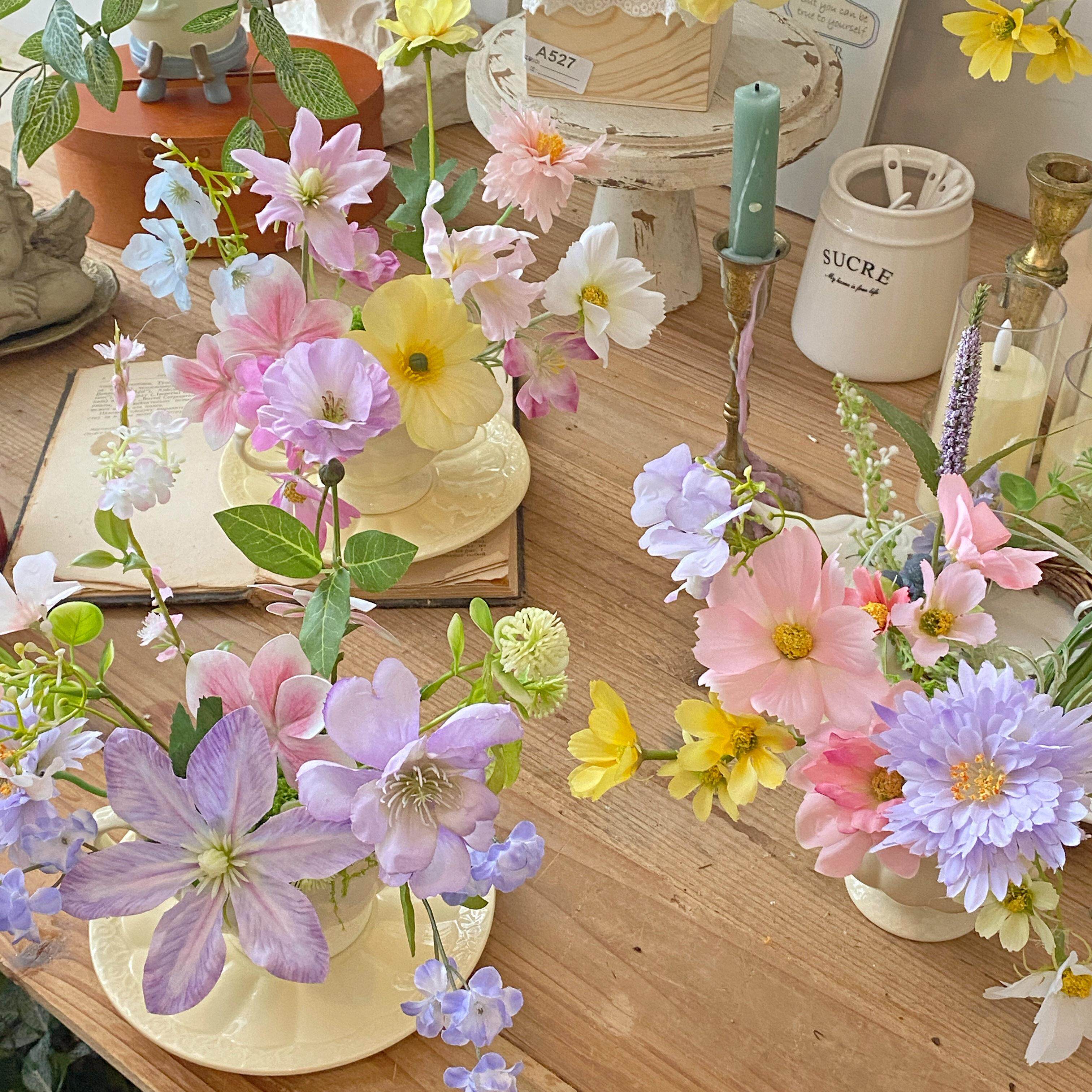 法式花园风套装组合咖啡杯插花手感仿真花自然风假花桌花盆栽花