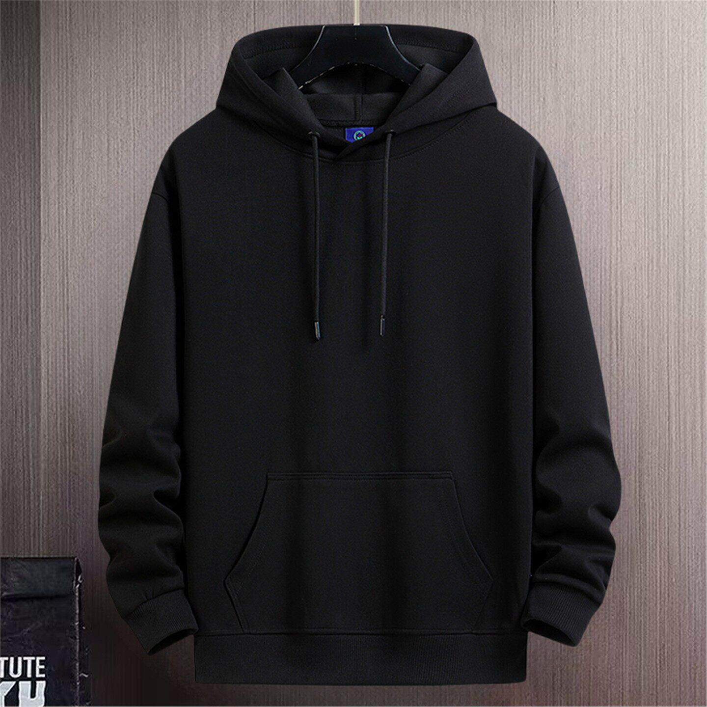 高端正品新款秋冬加绒休闲运动连帽纯色卫衣男青少年纯棉帽衫外套