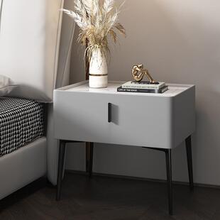 岩板床头柜单层皮质简约意式极简轻奢酒店卧室储物小型床边收纳柜