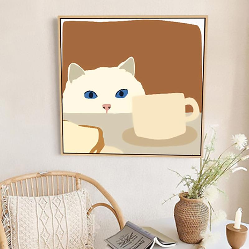 新款直销奶茶甜品店墙上挂画鞋柜桌面摆画单幅北欧简约餐厅卡通猫