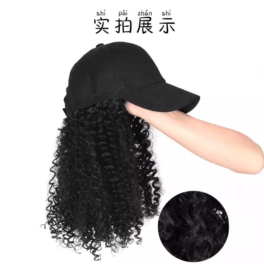 新款直销假发长卷发螺丝卷女短款帽子假发一体鸭舌帽欧美非洲小卷
