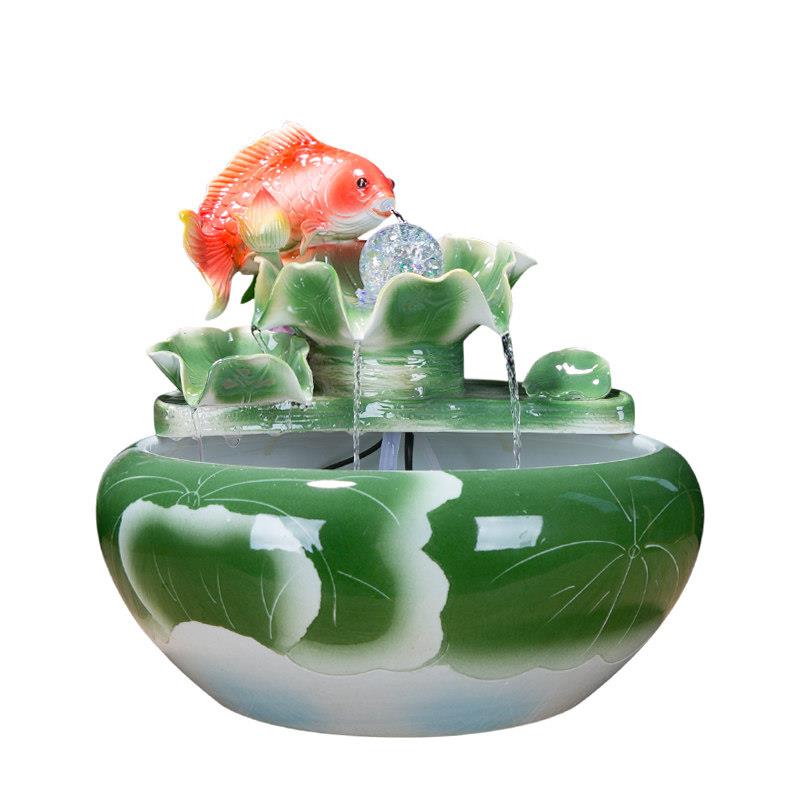 风水轮招财陶瓷鱼缸流水器陶瓷喷泉雾化加湿器摆件 客厅创意水景