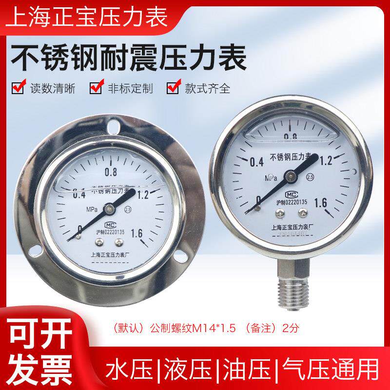 YN-60BF/ZT不锈钢轴向带边耐震压力表抗震水压表负压表真空表正宝