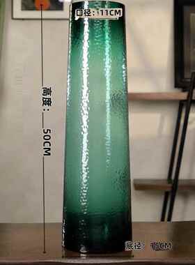 CMT筒锤纹花瓶|加厚水晶玻璃绿色原色料客厅水养百合龙柳摆件