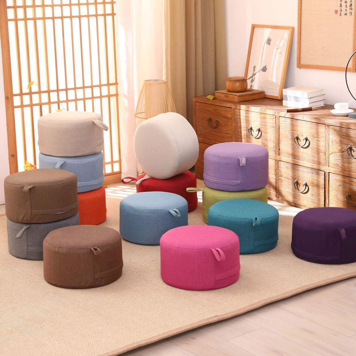 亚麻布艺坐垫圆垫地板卧室客厅地上阳台飘窗蒲团地垫坐墩亚麻坐垫