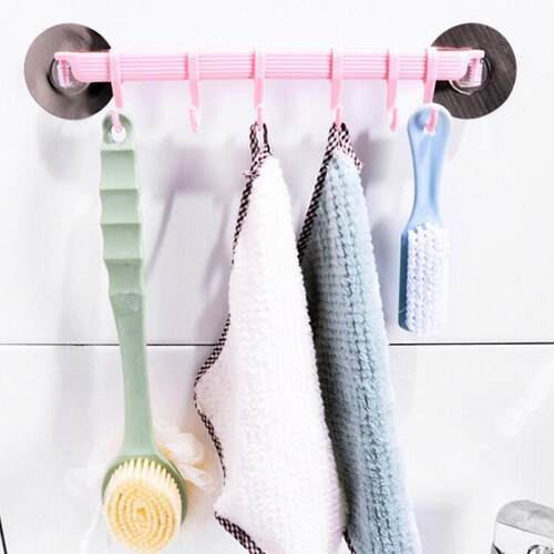 Home Daily Use 6-Row Wall-Mounted Hooks for Kitchen, Bathroo