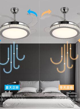 2寸48隐形风扇4灯现代简扇约9806静音客厅吊扇灯水晶不锈钢寸电灯