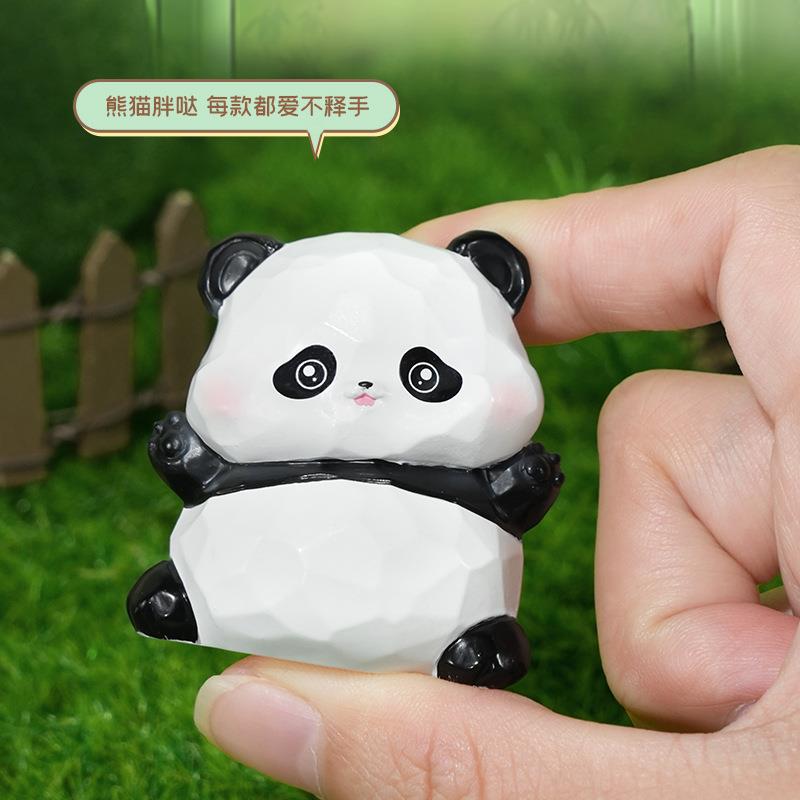 包邮胖哒熊猫福福小摆件文创礼品树脂工艺品可爱卡通汽车车载摆件