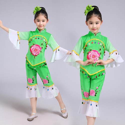 正品六一演儿童演出秧幼歌服儿族汉舞蹈服装民族女古典扇子舞腰鼓