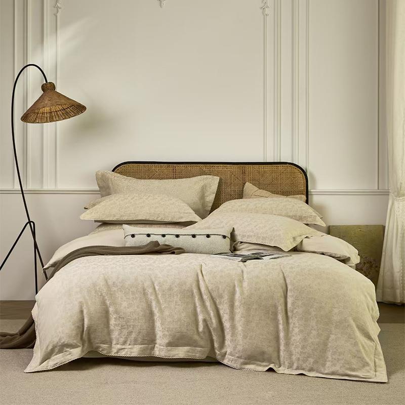 棉麻色织提花单人双人床单款水洗四件套日系简约亚麻床上用品套件