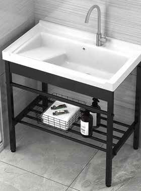 阳台洗衣盆衣陶瓷一体式大台盆池支架不锈钢洗衣带搓板水池JMH661