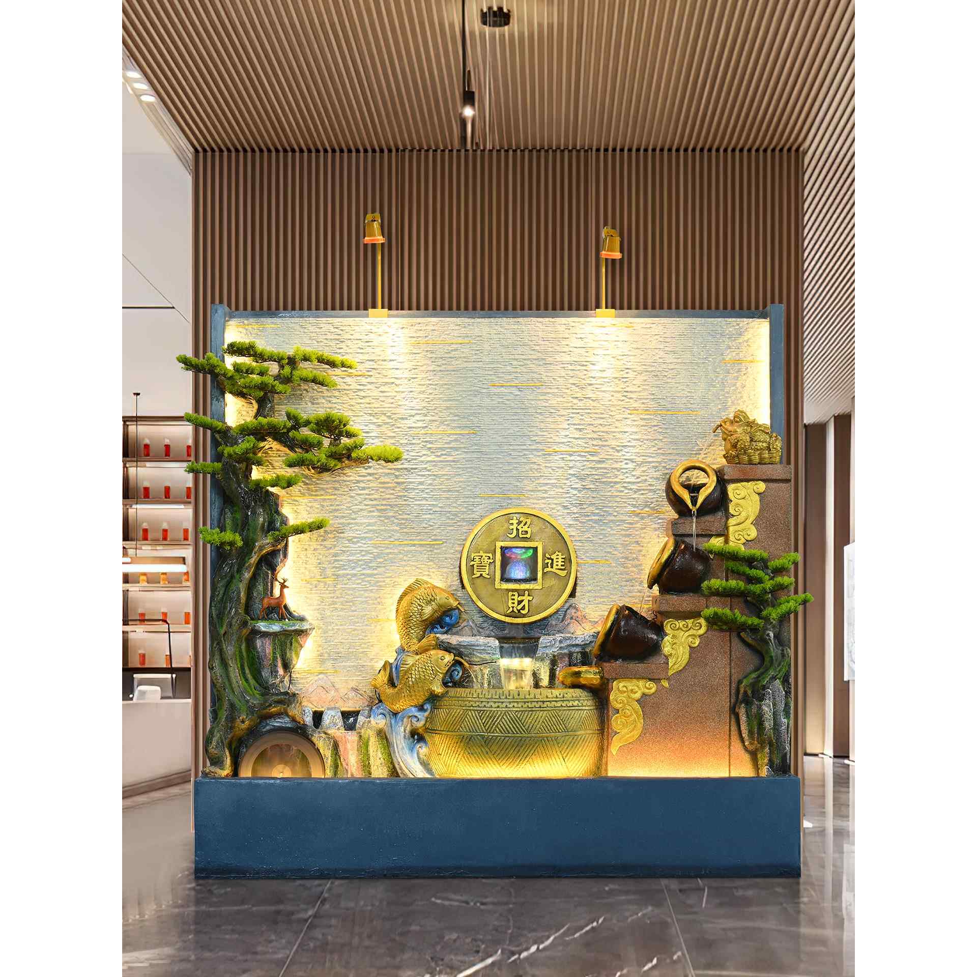 大型水幕墙流水墙屏风背景观墙办公室内玄关隔断室外假山瀑布摆件