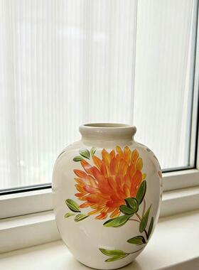 陶瓷手工高级花瓶花盆花器中式客厅插花干花简约民宿摆件手绘