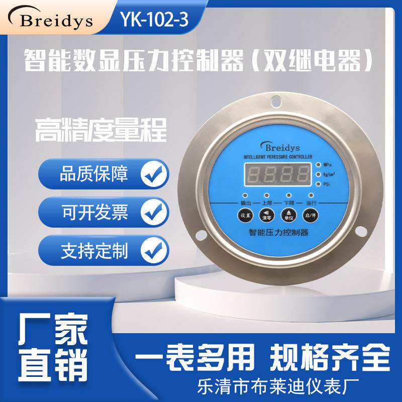 YK-102-3轴向带边不锈钢数显双继电压力开关智能开关压力控制器