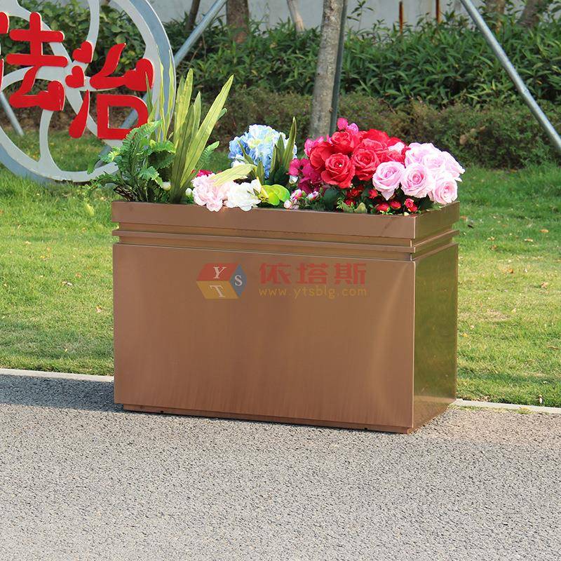 深圳市依塔斯拉丝玫瑰金材质花器不锈钢落地花箱城市街道广场花钵