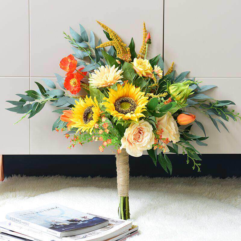 知根 手捧花仿真花束摆件客厅假花玫瑰花套装装饰花茶几摆花干花