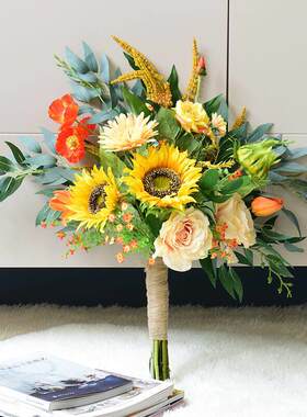 知根 手捧花仿真花束摆件客厅假花玫瑰花套装装饰花茶几摆花干花