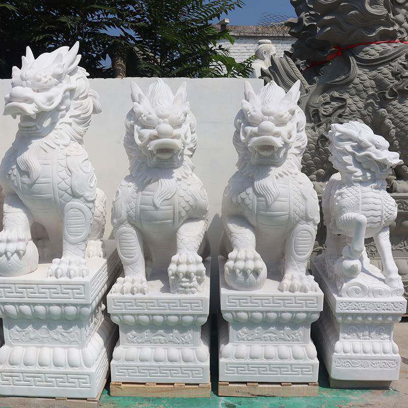 石雕麒麟一对大型汉白玉石麒麟雕塑户外别墅庭院公司单位门口摆件