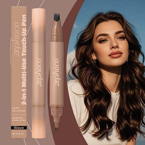 Zephoco Black Dual-Headed Eyebrow Pencil 2-in-1, with a ligh