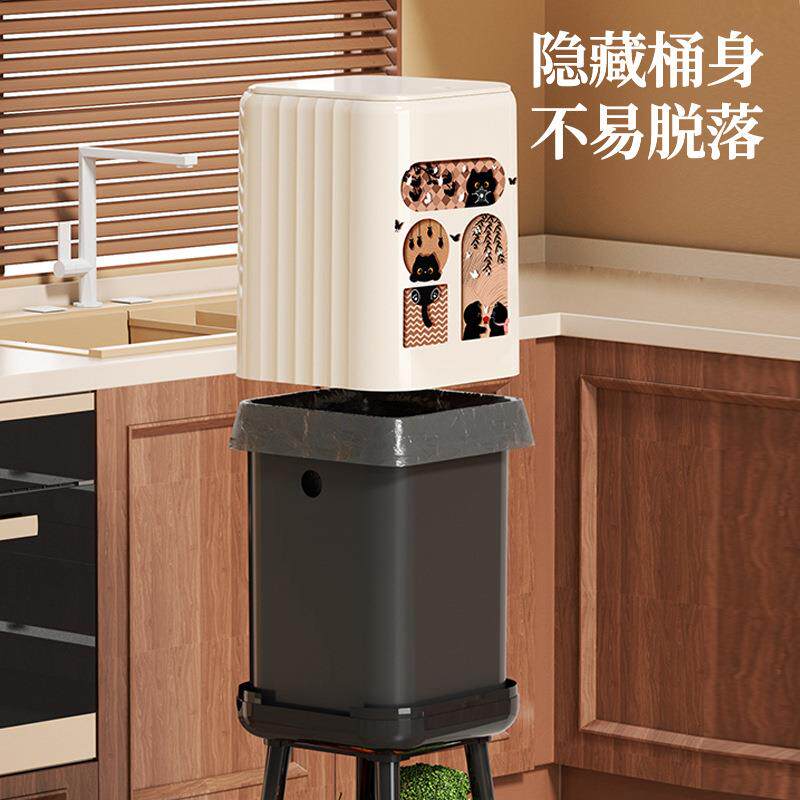 带轮大号垃圾厅桶可置物家免弯腰垃用客架轻奢免弯腰厨房卧室带盖
