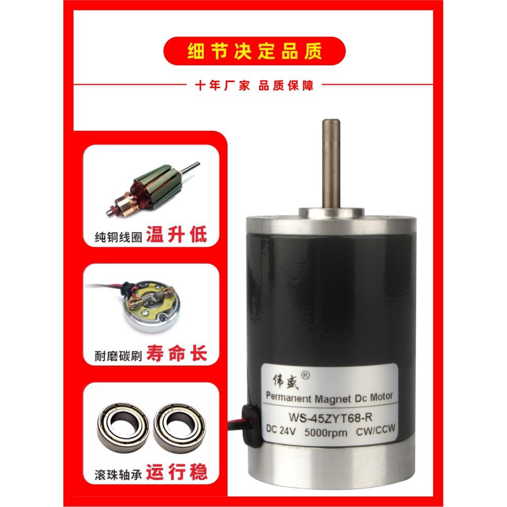 伟盛大转矩直流电机12V24V滚珠轴承微型高速无声电机正反调速
