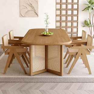 奶油原木餐厅餐风设计师长桌桌谈茶室394茶台小户型吃饭桌办公洽