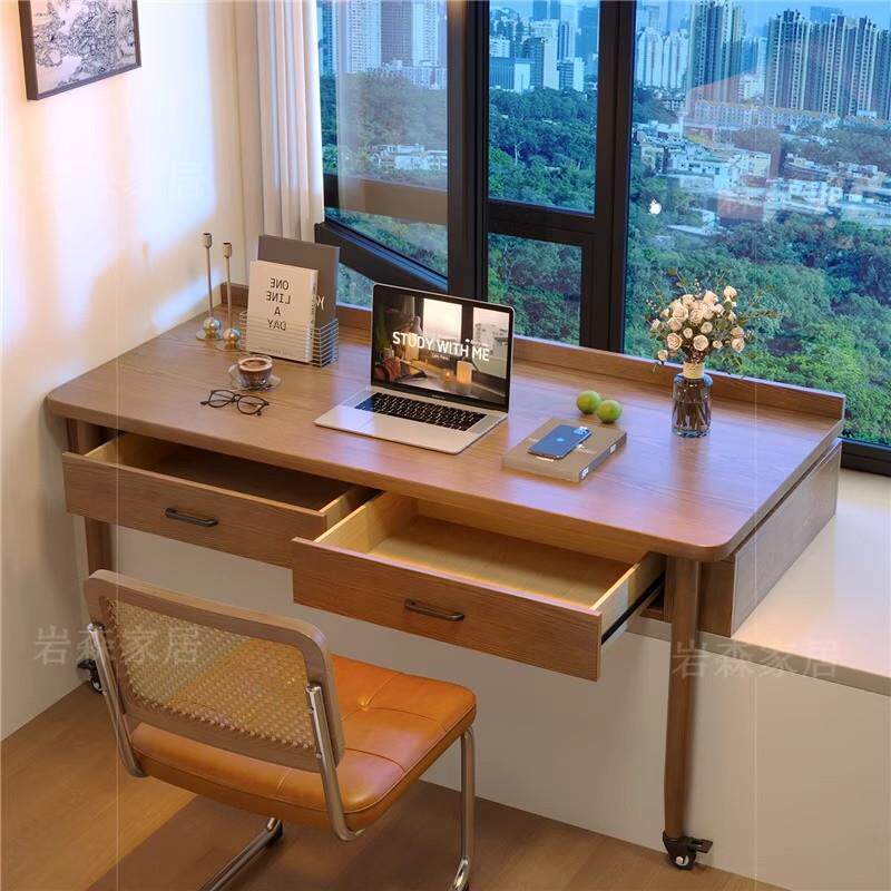 飘窗小桌子实木推拉桌面带滑轮书桌单人带抽屉学习桌飘窗柜电脑桌