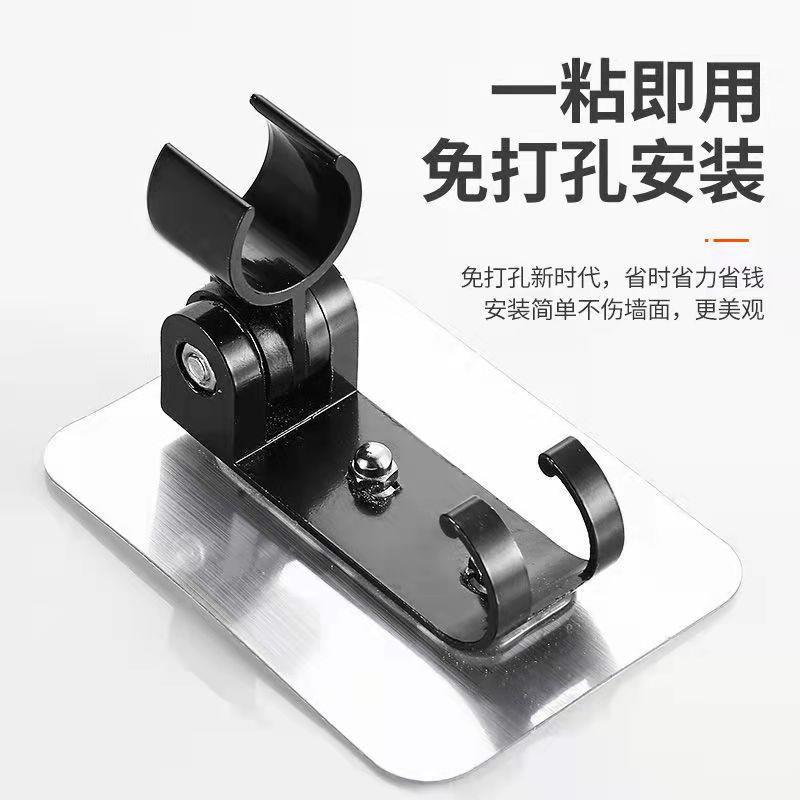 新款直销免打孔花洒座太空铝粘贴花酒支架卫生间多用座子黑色带钩