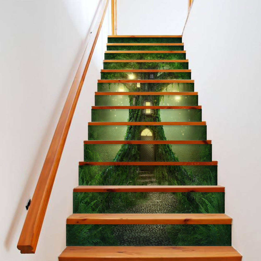 装饰楼梯 自粘树房屋贴贴纸巨贴货源  13客厅pvc墙创3d片