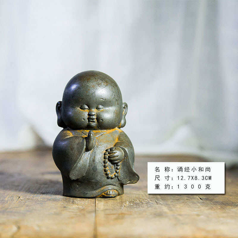 桌面中式小和尚摆件养树脂诵经可爱装饰品禅意家居纯手工茶铸铁宠