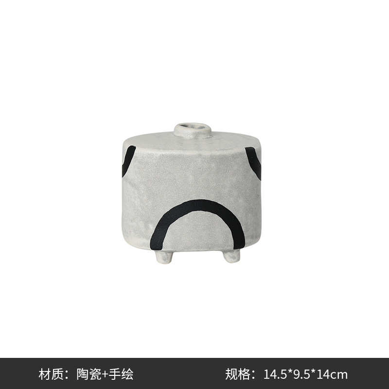 民艺术花摆件器极花瓶样板房宿几何复陶瓷抽象手绘简古风创意装饰