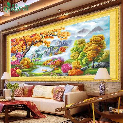 青飞精准印布世外桃源十字绣江南风水江山如画客厅卧室装饰线绣图