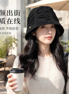 女士秋季洋气帽子高颜值文艺百搭渔夫帽日系复古盆帽秋冬显脸小水