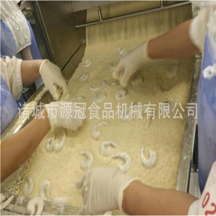 新型鸡柳裹糠机小酥肉鸡排上粉设备连续式雪花片粘粉机制造