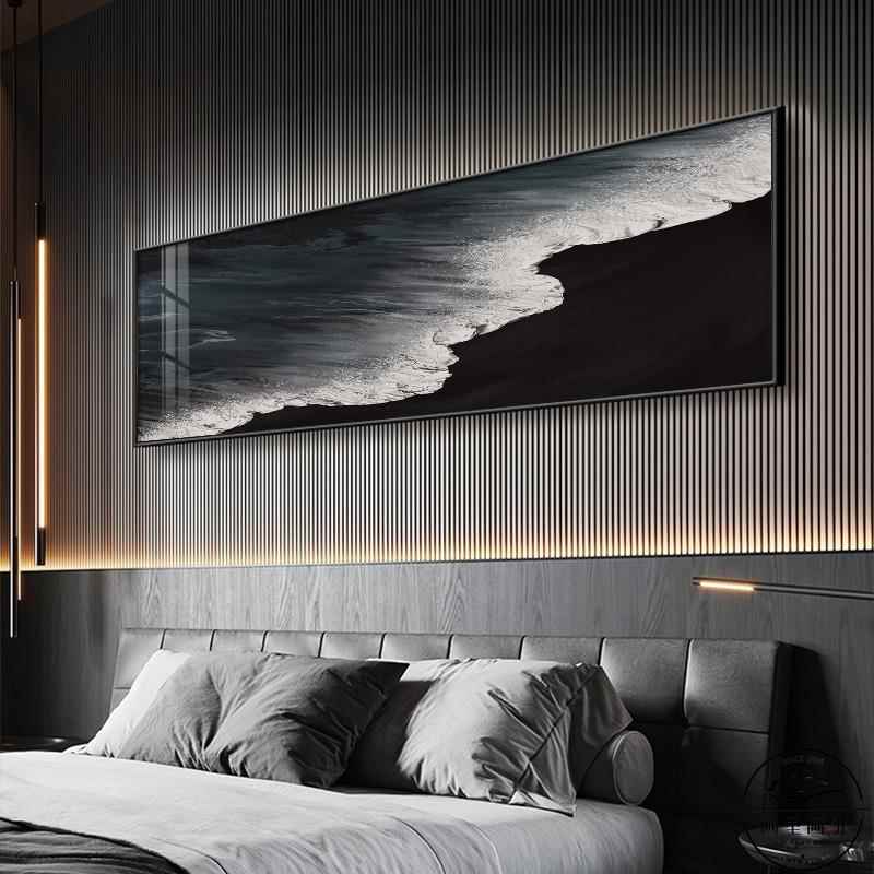 大海风景卧室画主卧床头装饰画黑白抽象客厅挂画高级感背景墙壁画
