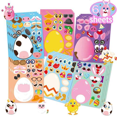6/12Sheets Cartoon Easter Eggs Puzzle Stickers Make Your Own